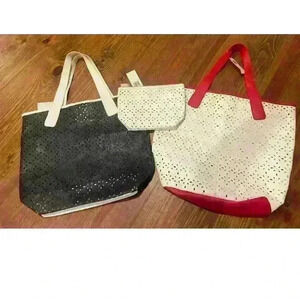 NWT Saks Fifth Avenue Faux Leather Perforated Tote Bundle (2)